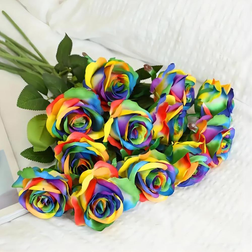 Amazon.com: Laelfe 12 PCS Artificial Flowers Rainbow Roses Silk